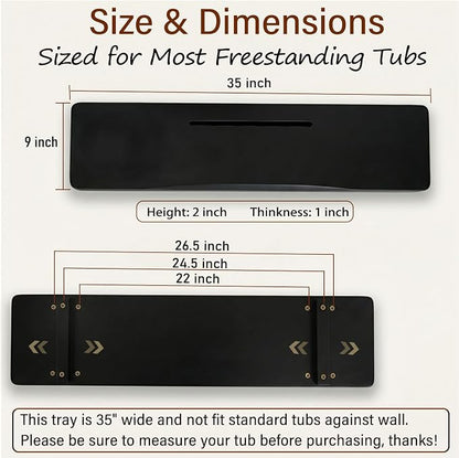 Elegant Black Bamboo Bathtub Tray Caddy for Freestanding Tub, 35" L Adjustable Bath Tray for Tub, Luxury Spa Bathroom Tray Organizer Table, Bath Tub Accessories for Women, Housewarming, Birthday Gifts