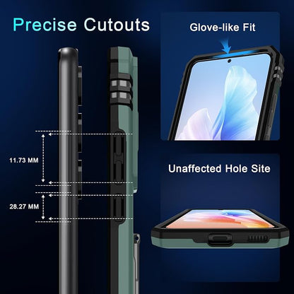 DEERLAMN Case for Samsung Galaxy S24 FE 6.7-Inch with Slide Camera Cover+Screen Protector(1 Pack), Rotated Ring Kickstand Military Grade Shockproof Protective Cover-Green