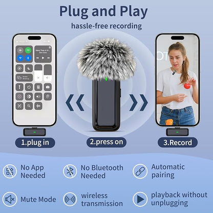 Lapel Microphone Wireless for Android Phone - USB C Lavalier Microphone for iPhone 16 17, Noise Cancelling Clip On Mic for Video Recording Vlogging, 24H Charging Case (USB Type-C)
