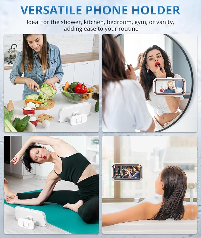Shower Phone Holder Waterproof - Shower Phone Mount 480° Rotation Bathroom Cellphone Holder for Wall Bathroom Batheub Kitchen Mirror for 4-7" Cellphone