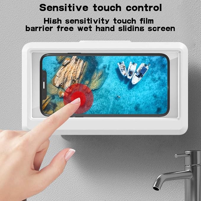 Shower Phone Holder Waterproof, 360° rotatable Adjustable rain Phone case，Waterproof and Anti-Fog Sensitive Touch Screen，Suitable for Bathroom Wall Mirror Bathtub Kitchen (White)