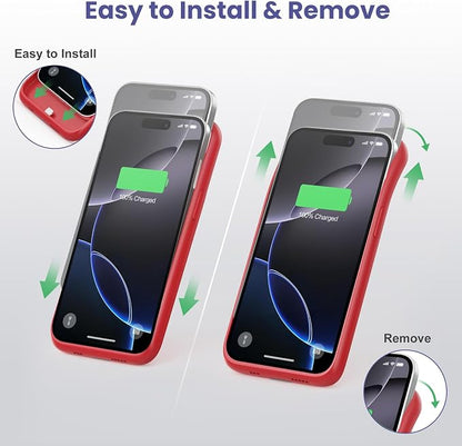 Feob Battery Case for iPhone 16 Pro, [2025 Upgraded] 7500mAh Ultra-Slim Portable Smart Charging Case Rechargeable Protective Extended Charging Cover Only for iPhone 16Pro Battery Pack (6.3 Inch), Red