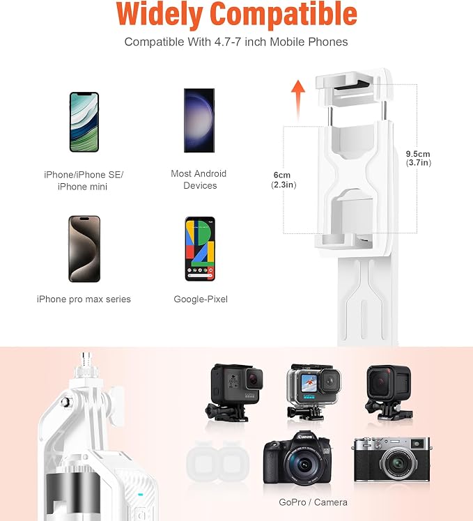 Selfie Stick Phone Tripod - 71 inch Tall Cell Phone Holder with Detachable Wireless Remote and 2 LED Lights for Recording, Video and Picture, Phone Stand for iPhone, Android, Camera & Gopro