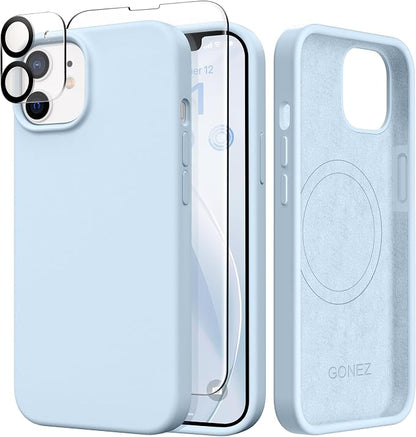 GONEZ Magnetic for iPhone 12 Case / 12 Pro Case, Compatible with MagSafe, [Screen Protector + Camera Lens Protector], Silicone Shockproof Anti-Scratch Protective Phone Case 6.1 inch, Blue