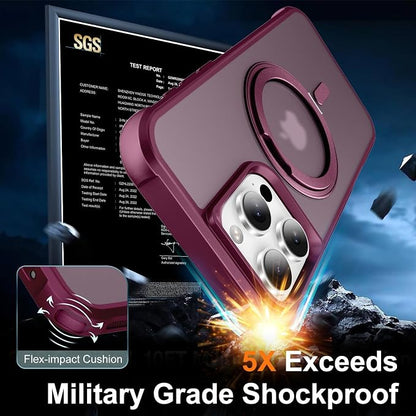 360° Magnetic Swivel Ring for iPhone 16 pro case, Built-in Metal Stand and Ring Holder, Magsafe Compatible, Military Grade Protection, Shock and Vibration Resistant - Wine Red