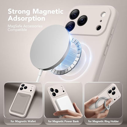 Magnetic for iPhone 17 Pro Case, Compatible with MagSafe, [Full Camera Protection][Screen Protector] Silicone Shockproof Protective Phone Case for iPhone 17 Pro 6.3", Stone