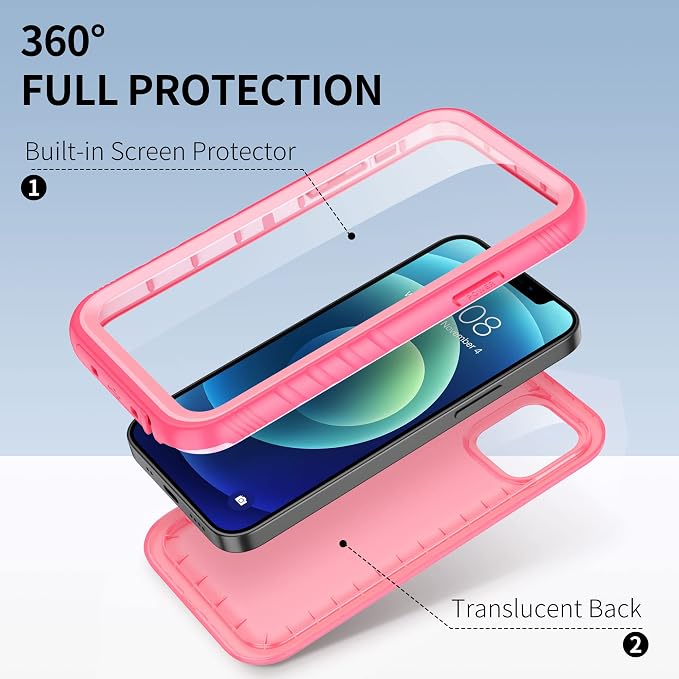 SPORTLINK Compatible with iPhone 12 Pro Waterproof Case - Full Body Shockproof Dustproof Phone Screen Protector Rugged Waterproof Case for iPhone 12 & 12 Pro 6.1 Inch Pink