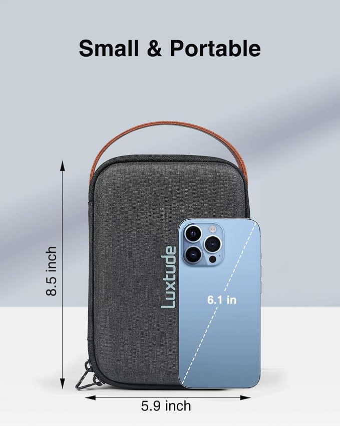 Luxtude Tech Organizer Travel Case, Portable Electronics Organizer, Hard Shell Zipper Case for Charging Cables, Power Banks and Other Travel Essentials, Black (External Size 8.5 x 5.9 x 2.5 Inch)