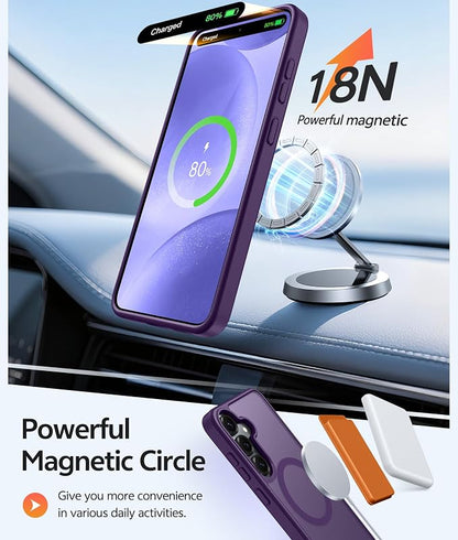 FNTCASE for Samsung Galaxy S25/S24 Case, Fit for Magsafe, Screen Protector | Translucent Matte Magnetic Back, 14FT Military Grade Drop Protection, Shockproof Protective Phone Cover, Purple