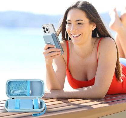 Case for Anker Magnetic Battery 10,000mAh Foldable Wireless Portable Charger, 633/622/621/321 5,000mAh Power Bank (MagGo) Holder, Storage for Baseus Power Delivery -Case Only (Blue, Medium)