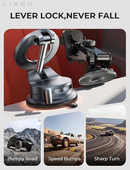 LISEN for Magsafe Car Mount, Phone Holders for Your Car, Magnetic Car Accessories for Women Men Truck Jeep BMW, Vacuum Gifts for Mother Day for iPhone 17 Pro Max 16 15 14 13 12, Samsung S26, Black
