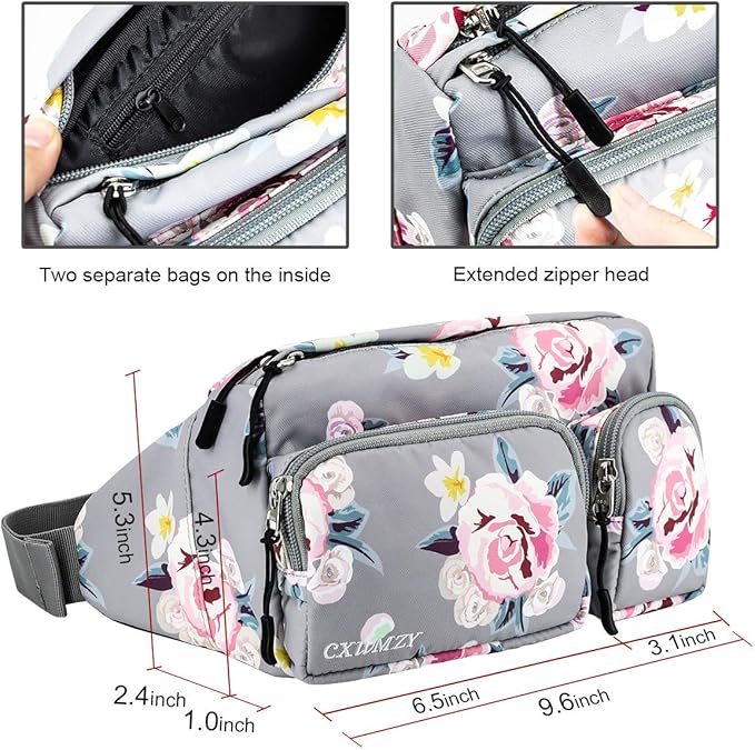 CXWMZY Fanny Packs For Women & Men, Waist Bag Hip Bum Bag Strap Extension Large Capacity Easy Carry Any Phone Passport Wallet for Outdoors Workout Traveling Casual Running Hiking Cycling Dog Walking