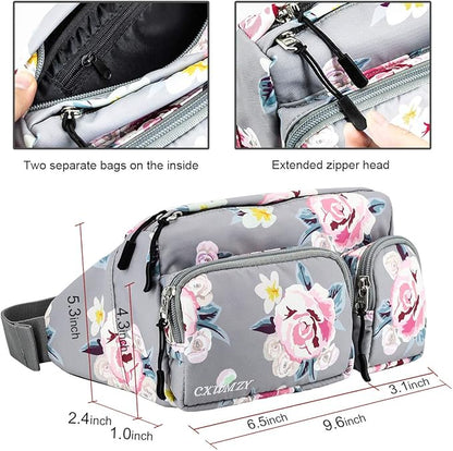 CXWMZY Fanny Packs For Women & Men, Waist Bag Hip Bum Bag Strap Extension Large Capacity Easy Carry Any Phone Passport Wallet for Outdoors Workout Traveling Casual Running Hiking Cycling Dog Walking