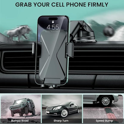 360° Adjustable Car Phone Holder Universal Hands-Free Mount for iPhone & Android, 3 in 1 Windshield Air Vent Dashboard Hands-Free Car Mount for iPhone Android Smartphone