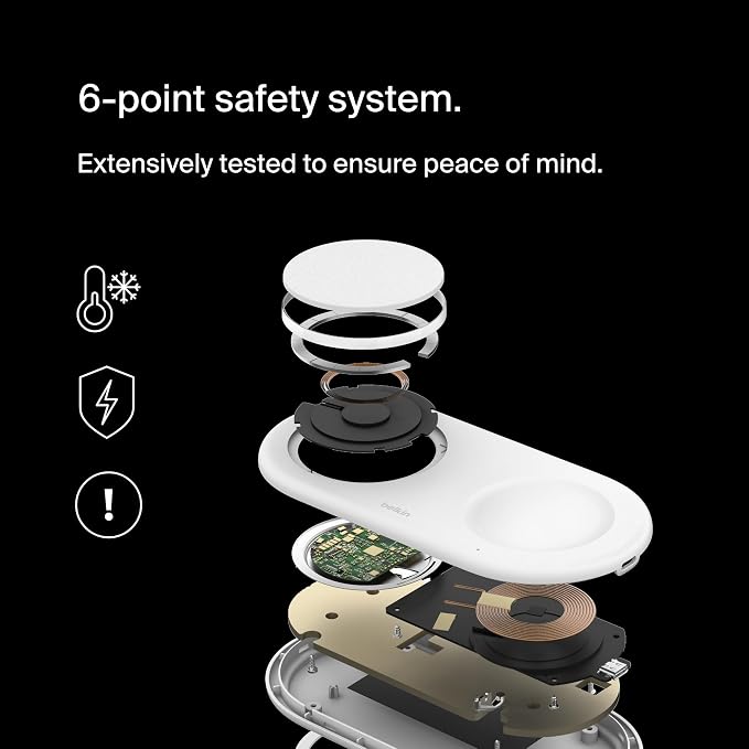 Belkin 2-in-1 Wireless Charging Pad w/ Qi2 15W + Additional USB-C Port - MagSafe-Compatible Charger, Charging Station for iPhone 16 & 15 Series, Samsung Galaxy S25 Series, AirPods, & More - White