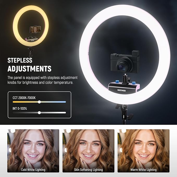 NEEWER Professional Ring Light with Stand and Phone Holder, 18 inch Ultra Thin, 45W 2900K-7000K TLCI98, Remote Shutter & App Control, Softer Lighting for Makeup Live Stream TikTok, RP18B Pro Pink