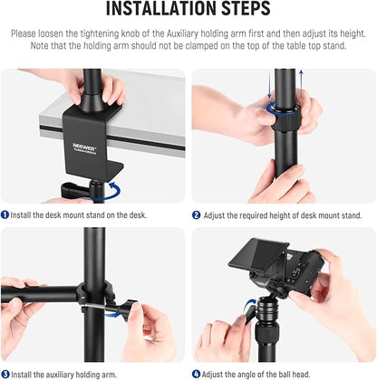NEEWER Camera Desk Mount with Overhead C Amera Mounting Arm and 1/4" Ball Head, 17" - 41" Adjustable Tabletop Light Stand with C Clamp for DSLR Camera, Ring Light, Webcam, Photo Video Shooting