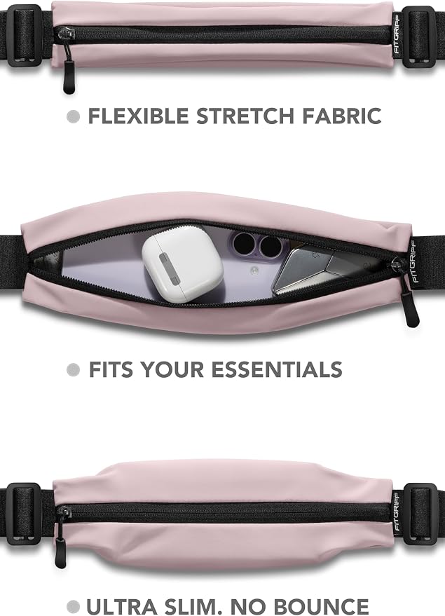 Fitgriff® Running Belt V2 for Men & Women - Slim Fanny Pack, Phone Holder for Jogging, (Fits All Cell Phones) - Money Belt, Runners Waist Pouch (Blush Pink, One Size (Waist 24.4 – 43.3 inches))