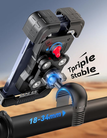 TECKNET Anti-Shake Motorcycle Phone Mount, Dual Vibration Dampener Bike Phone Holder for iPhone 17/16/15/14/13 Series & 4.7–6.8" Phones, Handlebar Cell Phone Holder for Motorcycle/Bicycle/Scooter