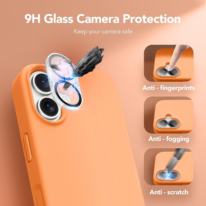 GONEZ Magnetic for iPhone 17 Case, Compatible with MagSafe, [Screen Protector + Camera Lens Protector], Liquid Silicone Anti-Scratch Shockproof Protective Phone Case 6.3 inch, Orange