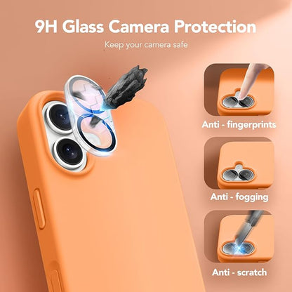 GONEZ Magnetic for iPhone 17 Case, Compatible with MagSafe, [Screen Protector + Camera Lens Protector], Liquid Silicone Anti-Scratch Shockproof Protective Phone Case 6.3 inch, Orange