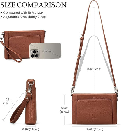 befen Genuine Leather Wristlet Wallet for Women Soft RFID Leather Clutch Purse with Built in Wallet Trendy Crossbody Bag