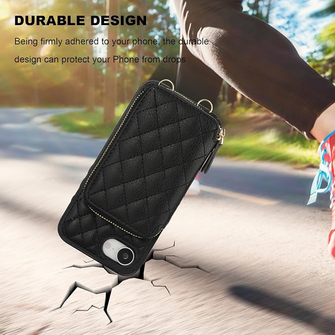 Bocasal Crossbody Wallet Case for iPhone 17e/16e, RFID Blocking PU Leather Zipper Handbag Purse Flip Cover, Kickstand Folio Case with Card Slots Holder Wrist Strap Lanyard 6.1 Inch 5G (Black)