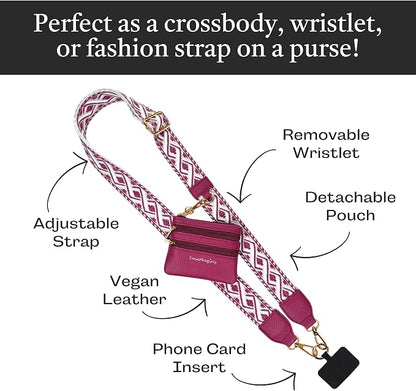 Save the Girls Original Clip and Go Phone Strap Pattern - Crossbody Phone Strap Chain with Zipper Wallet Pouch