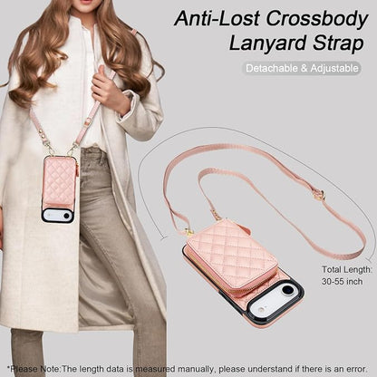 Bocasal Crossbody Wallet Case for iPhone 17 Air, RFID Blocking PU Leather Zipper Handbag Purse Flip Cover, Kickstand Folio Case with Card Slots Holder Wrist Strap Lanyard 5G 6.5 Inch (Rose Gold)