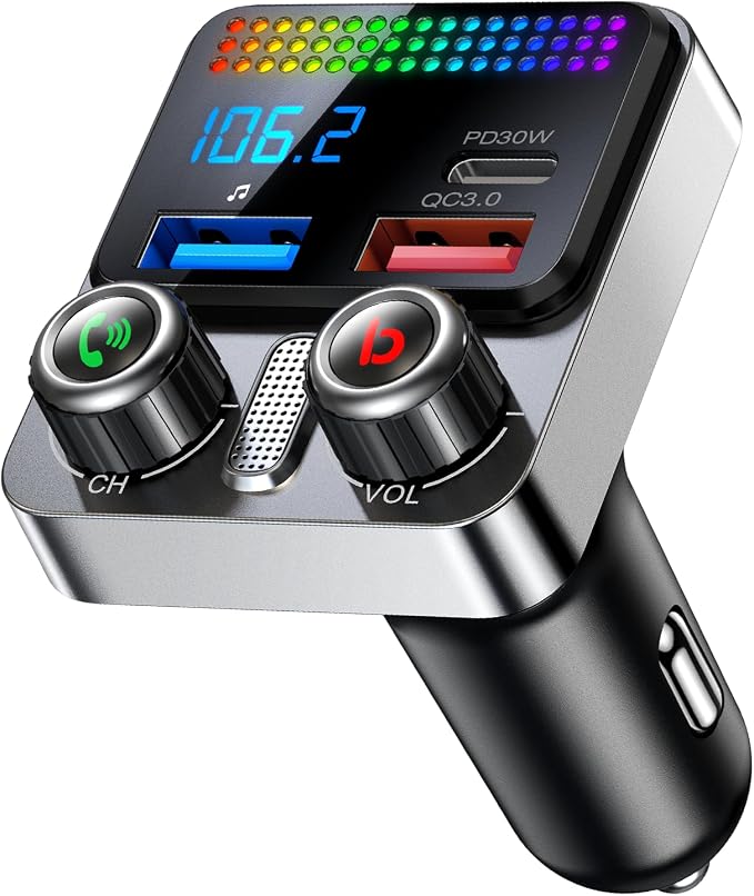Bluetooth 5.4 Car Adapter 48W Charging USB Bluetooth Adapter for Car,Wireless Fm Transmitter Radio,Song Switching,Handsfree Calling and Audio Receiver,HiFi Music Player,Matrix LED Effects