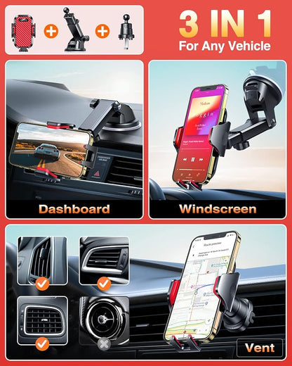 VANMASS Phone Holders for Your Car 2026 Ultimate Phone Mount Military-Grade Windshield Dashboard Vent【Newest Best Strongest】 Cell Phone Car Mount for iPhone 16 Pro Max 15 Samsung Android,Red