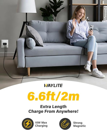 6FT Magnetic Wireless Charger Charging Pad - 15W Qi Fast Phone Charger Puck for Apple iPhone 17 16 15 14 13 12 Series & AirPods 4 3 2 Pro, Phone Charging Pad with Plug for Desk & Travel, 1Pack Black