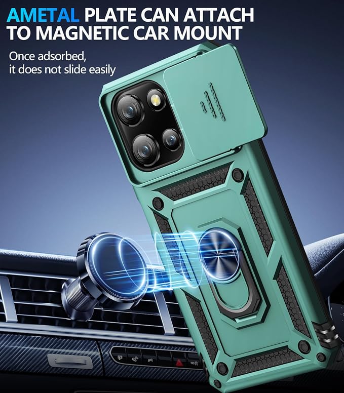 Taisairu for Motorola Moto G 2025/G 2026/G Play 2026 Case with Screen Protector & Slide Camera Lens Cover, Built-in Ring Stand Case for Moto G 2026/G 2025/G Play 2026 (Green)