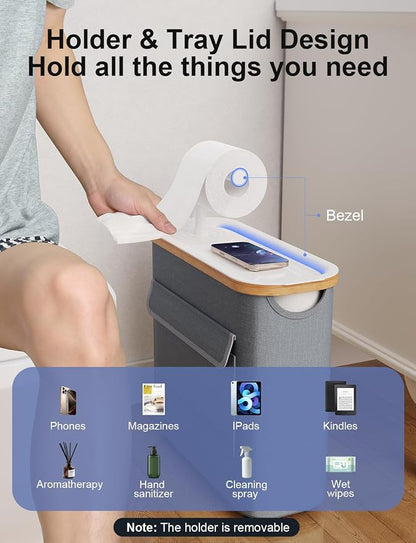 TAZENI Toilet Paper Storage Basket Holder Holds 9-12 +1 Rolls Elegant Multi-Functional Bathroom Toilet Paper Holder Stand Storage Organizer Waterproof with Tray Hold Phone Wet Wipes Gray