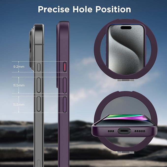 CACOE Magnetic Case for iPhone 15 Pro 6.1 inch with 360° Rotatable Ring Stand,Compatible with MagSafe Car Phone Mount,Cover Phone Holder for Desk Meeting Dark Purple