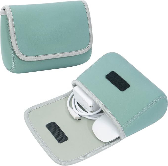LENTION Mint Green Neoprene Electronic Organizer Pouch with Hook-and-Loop | Compact Tech Storage Fits Laptop Adapter, Mice, Charger, Power Bank & Cable to Keep Daily Travel Accessories Neatly Sorted