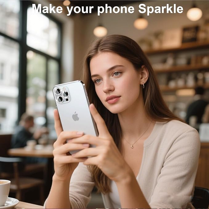 Compatible for iPhone 14 Pro/iPhone 14 Pro Max Camera Lens Protector Bling, Cute Sparkle Glitter Luxury Camera Cover for Women, Anti-Scratch (3 Protectors + 1 Extra), Silver