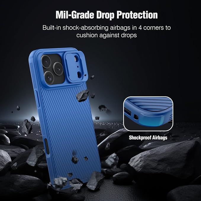 Nillkin Camshield Case for iPhone 17 Pro Max Case, [Built-in Dual Camera Cover][Slim Profile] [Military Grade Drop Protection] Shockproof Bumper Phone Case 6.9 inch 2025 Blue