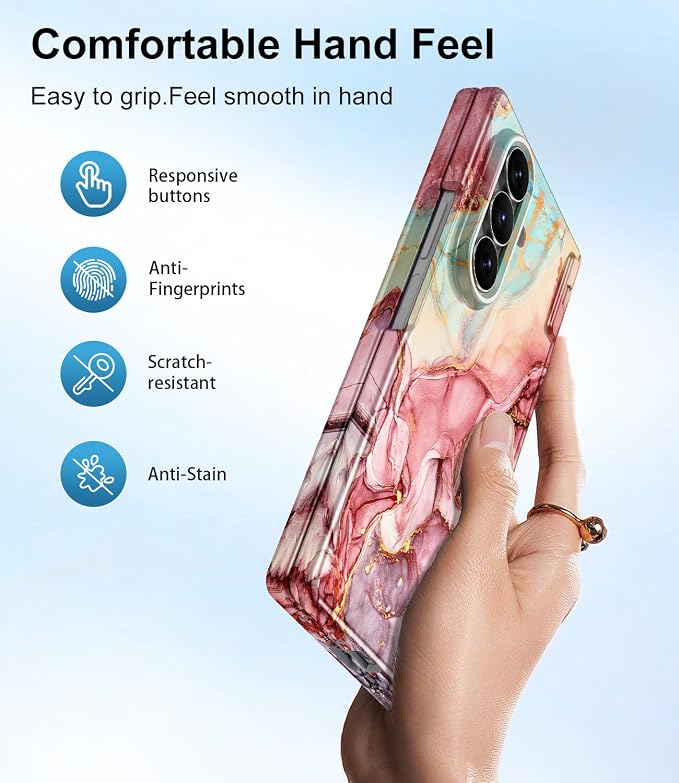 Btscase for Samsung Galaxy Z Fold 7 Case,Built in Front Screen Protector,Gold Glitter Marble Pattern Hard PC Slim Shockproof Full Body Drop Protective Case for Galaxy Z Fold 7 5G, Rose Gold
