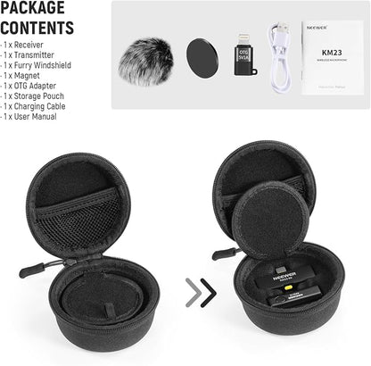 NEEWER Wireless Lavalier Microphone System for USB C, Compatible with iPhone 16 15 Samsung Android Phones, Noise Cancelling Mini Lav Omnidirectional Condenser Mic for Vlogging Live Streaming, KM23