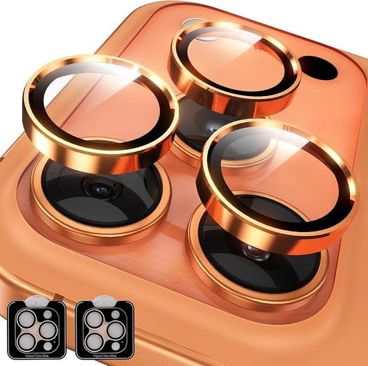 YWXTW Camera Lens Protector for iPhone 17 Pro/iPhone 17 Pro Max, [1 Step Installation Tray] Tempered Glass Screen Protector Metal Individual Camera Cover Accessories Case Friendly (Cosmic Orange-2Pack)