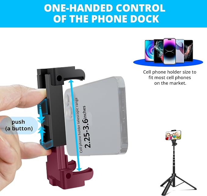 BZE 62 inches Extendable Selfie Stick Tripod with Wireless Remote & Phone Holder, Portable Aluminum Alloy 3 in 1 Stand for Group Photos, Vlogging & Travel Compatible with All Smartphones