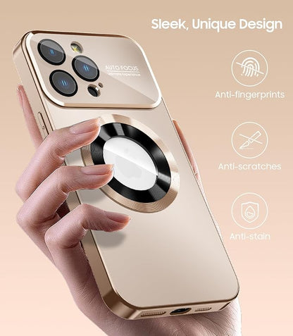 Magnetic for iPhone 15 Pro Max Case, Compatible with MagSafe, Built-in Camera Lens Protector, Logo View, Military Grade Drop Proof Phone Cover, Desert Titanium
