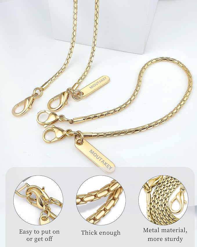 MOUTAKEY Metal Cell Phone Chain Set Detachable iPhone Chain Strap Fits All Phones Crossbody Phone Lanyard*1 Phone Wrist Strap*1 with 2 Tether Tabs iPhone Wristlet For Women Travel Shopping Camping