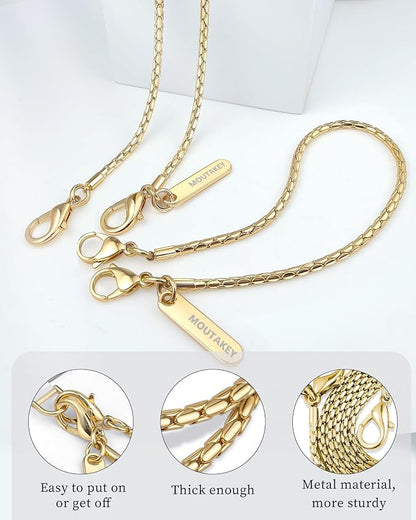 MOUTAKEY Metal Cell Phone Chain Set Detachable iPhone Chain Strap Fits All Phones Crossbody Phone Lanyard*1 Phone Wrist Strap*1 with 2 Tether Tabs iPhone Wristlet For Women Travel Shopping Camping