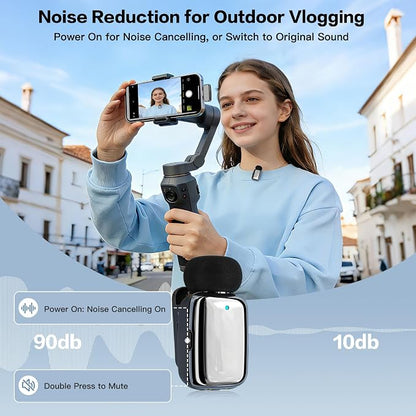 ZealSound Mini Microphone, Wireless Lavalier Mic for iPhone/iPad/Android, USB-C/Lightning, Noise Reduction, 33H Battery with Charging Case for Content Creators, TikTok & YouTube Videos - Chrome Silver