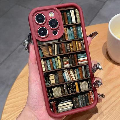 Bookshelf Phone Case, Book Phone Case, Non Slip TPU Soft for Men Women, Vintage Portable for Iphone16/15/14/13pro Max (Brown,iPhone 16Pro)