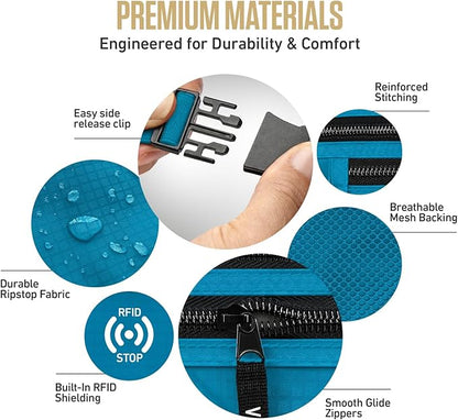 VENTURE 4TH Travel Money Belt - Slim Passport Holder RFID Blocking Travel Pouch to Protect Cash, Credit Cards and Travel Documents (Blue)