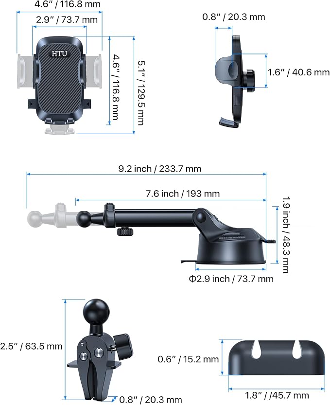 HTU 2026 Ultimate Best【True Military-Grade & Safety Cert】 Universal Cell Phone Holder Truck Car Mount for Dashboard Windshield Air Vent for iPhone 17 16 Pro Max 15 Samsung 2pcs,Black
