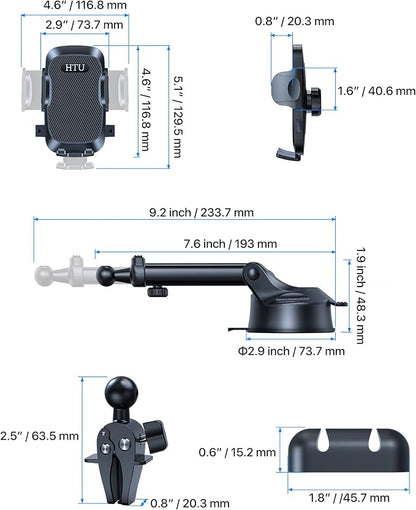 HTU 2026 Ultimate Best【True Military-Grade & Safety Cert】 Universal Cell Phone Holder Truck Car Mount for Dashboard Windshield Air Vent for iPhone 17 16 Pro Max 15 Samsung 2pcs,Black
